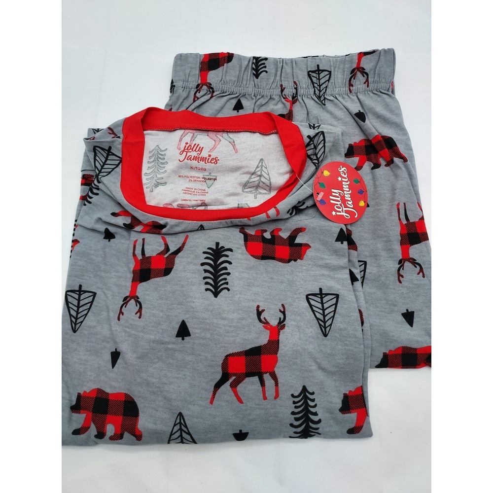 Jolly‎ Jammies XL Buffalo Plaid Bear Deer Tree Pajama Set Womens Loungewear